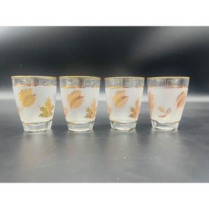 Vintage Libbey Juice Glasses, Gold Leaf Pattern, Set of 4, MCM